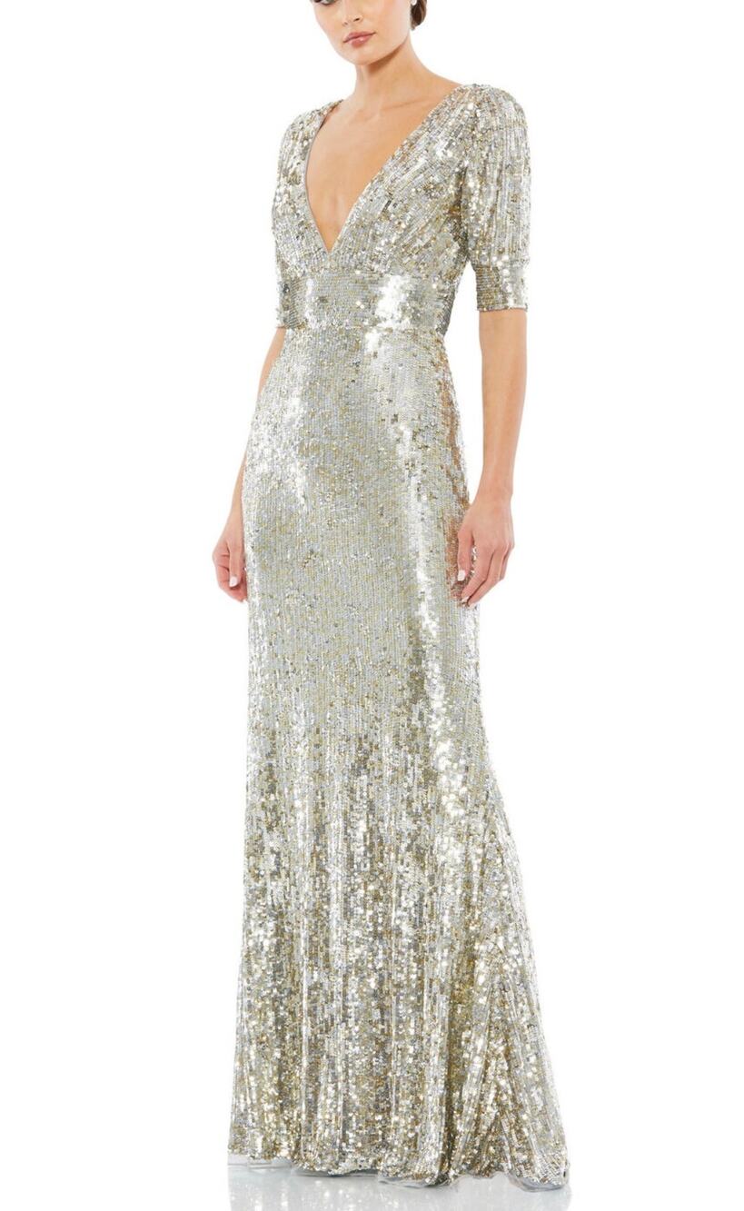 Mac Duggal 4707 Silver and Gold Evening Gown Sequined Short Sleeve Dress Size 12